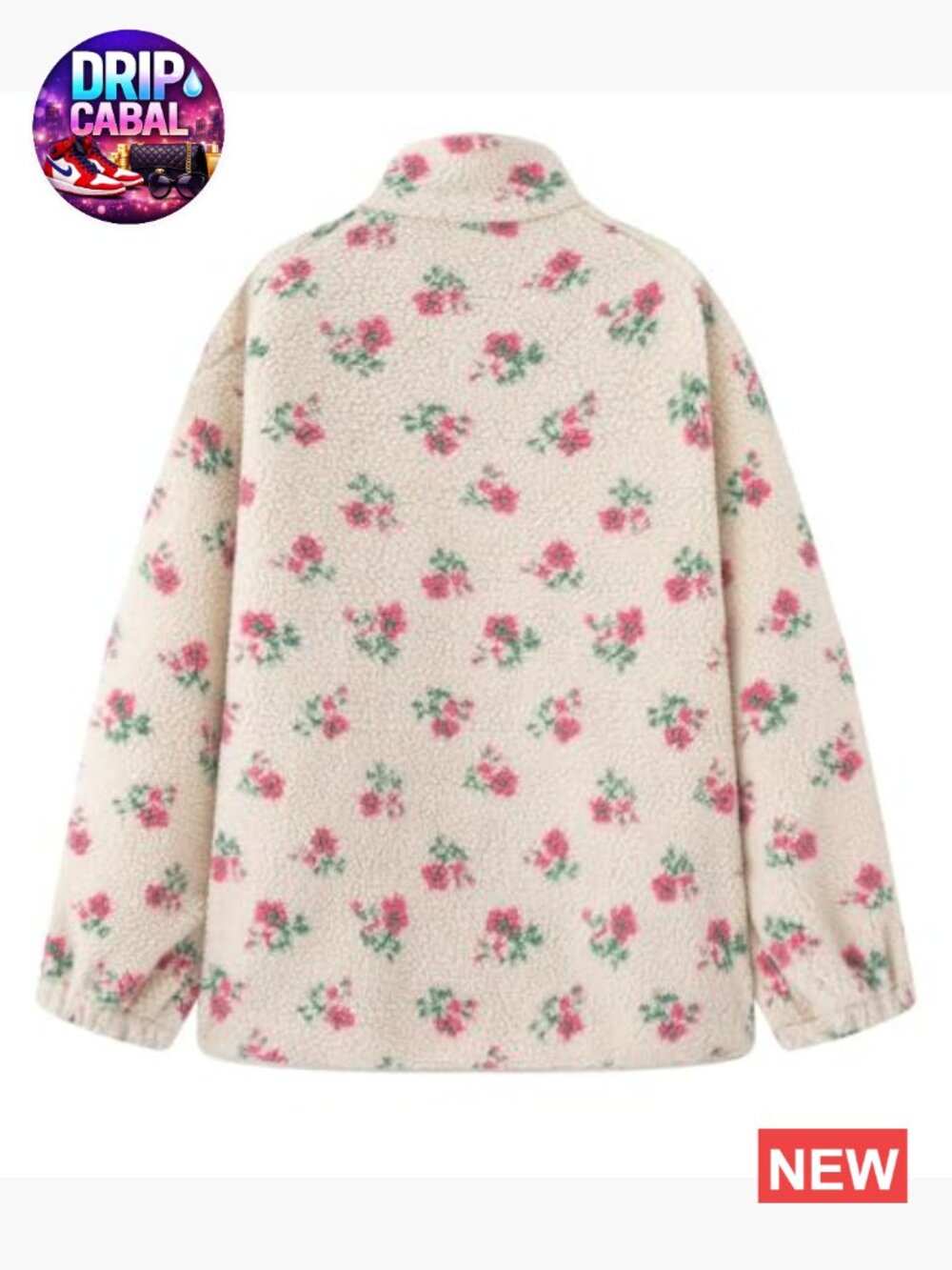 Women's Winter Casual Spliced Floral Fleece Jacket Fuzzy Oversized Faux Fur - Picture 7 of 7